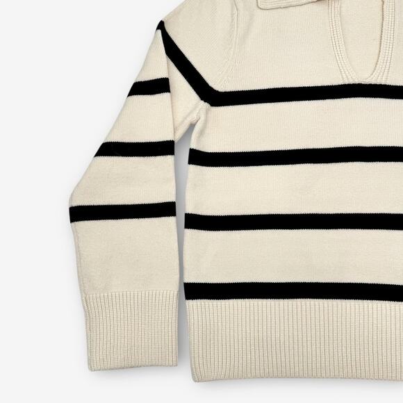 Mango Breton Stripe Sweater Cream Black Collared Nautical Parisian Knit S - Picture 8 of 12